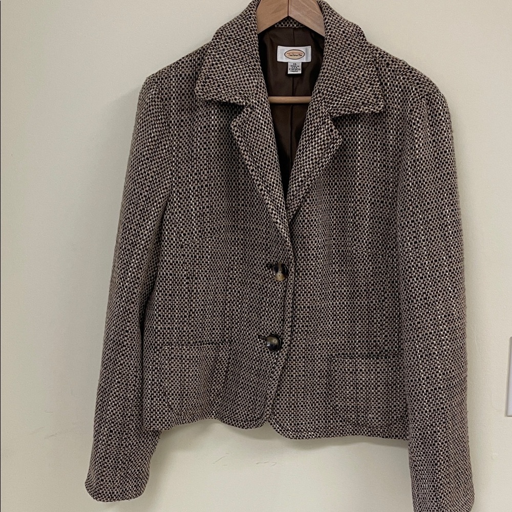 Vintage Talbots Houndstooth Tweed Wool Blend Blazer 16 Made in USA Academia
